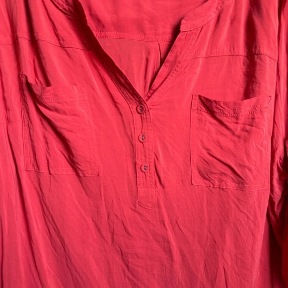 Torrid Red Orange 1/4 Button 3x long Sleeve Pocket Blouse - Picture 3 of 8